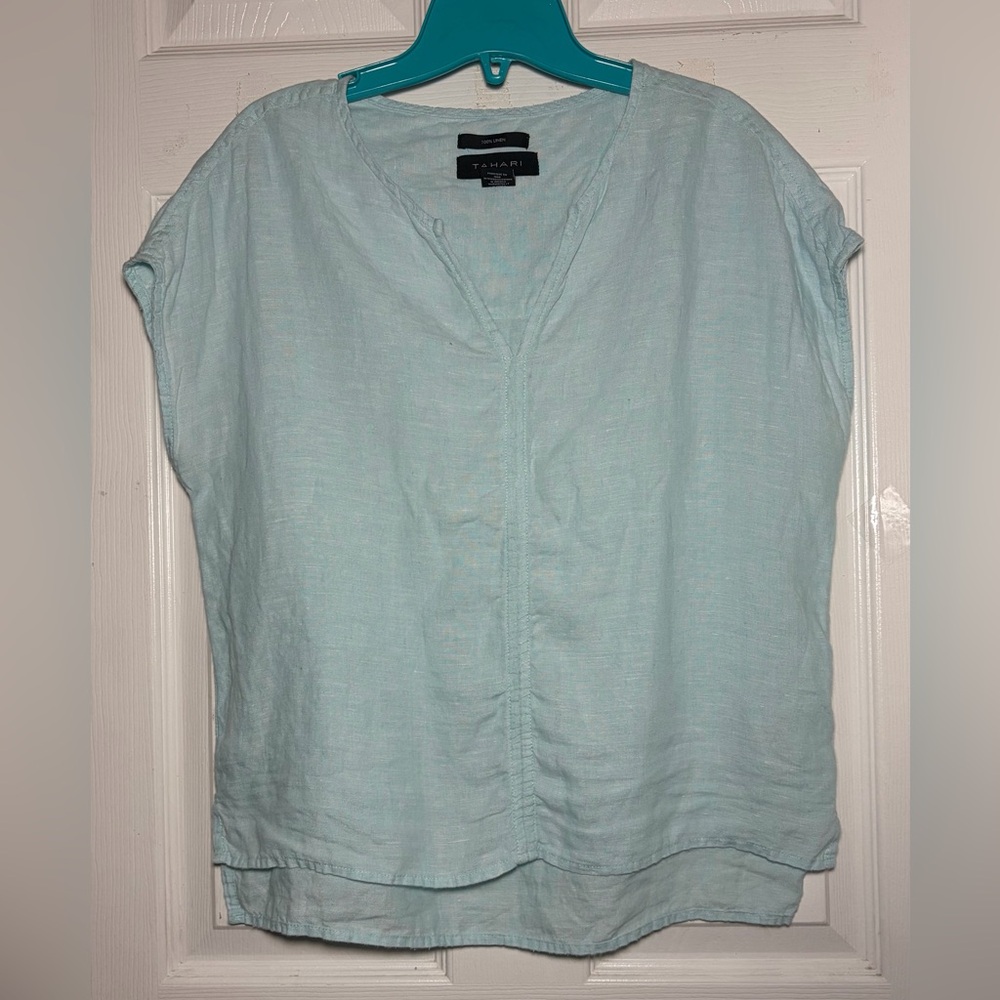 100% Linen Tahari Light Green Women's Top Blouse‎ Sz S